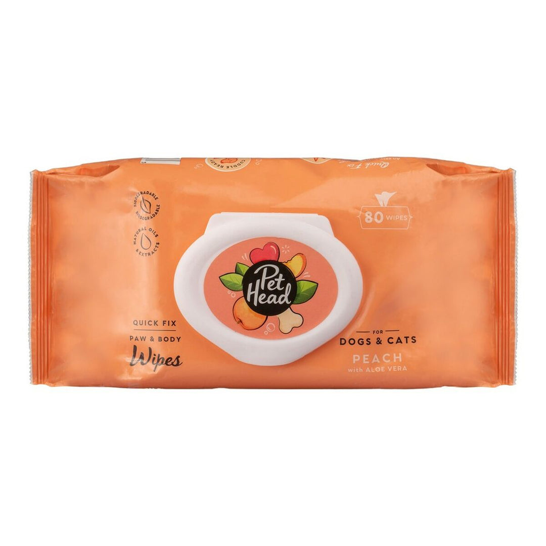Feuchttücher für Haustiere Pet Head Quick Fix Pfirsich (80 Stück)