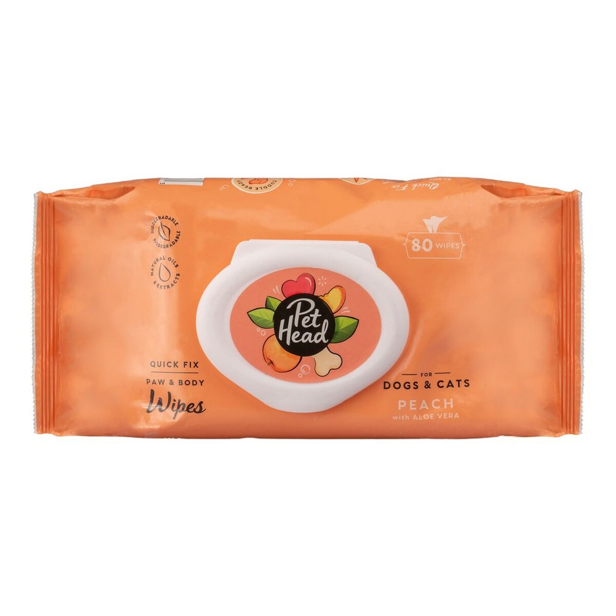 Feuchttücher für Haustiere Pet Head Quick Fix Pfirsich (80 Stück)